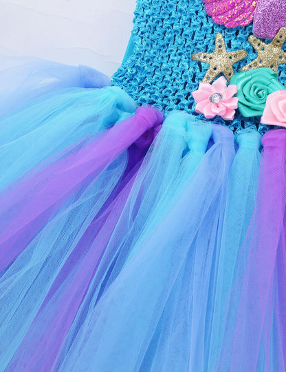 Kids Mermaid Tutu Dress with Hair Hoop Princess Arial Dress Little Mermaid Daily Cosplay Costume