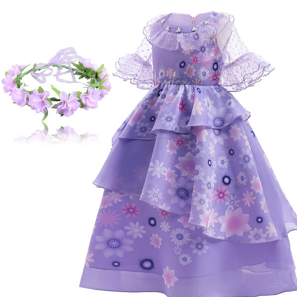 Kids Isabela Dress Chiffon Flower Princess Costume Madrigal Cosplay Outfits