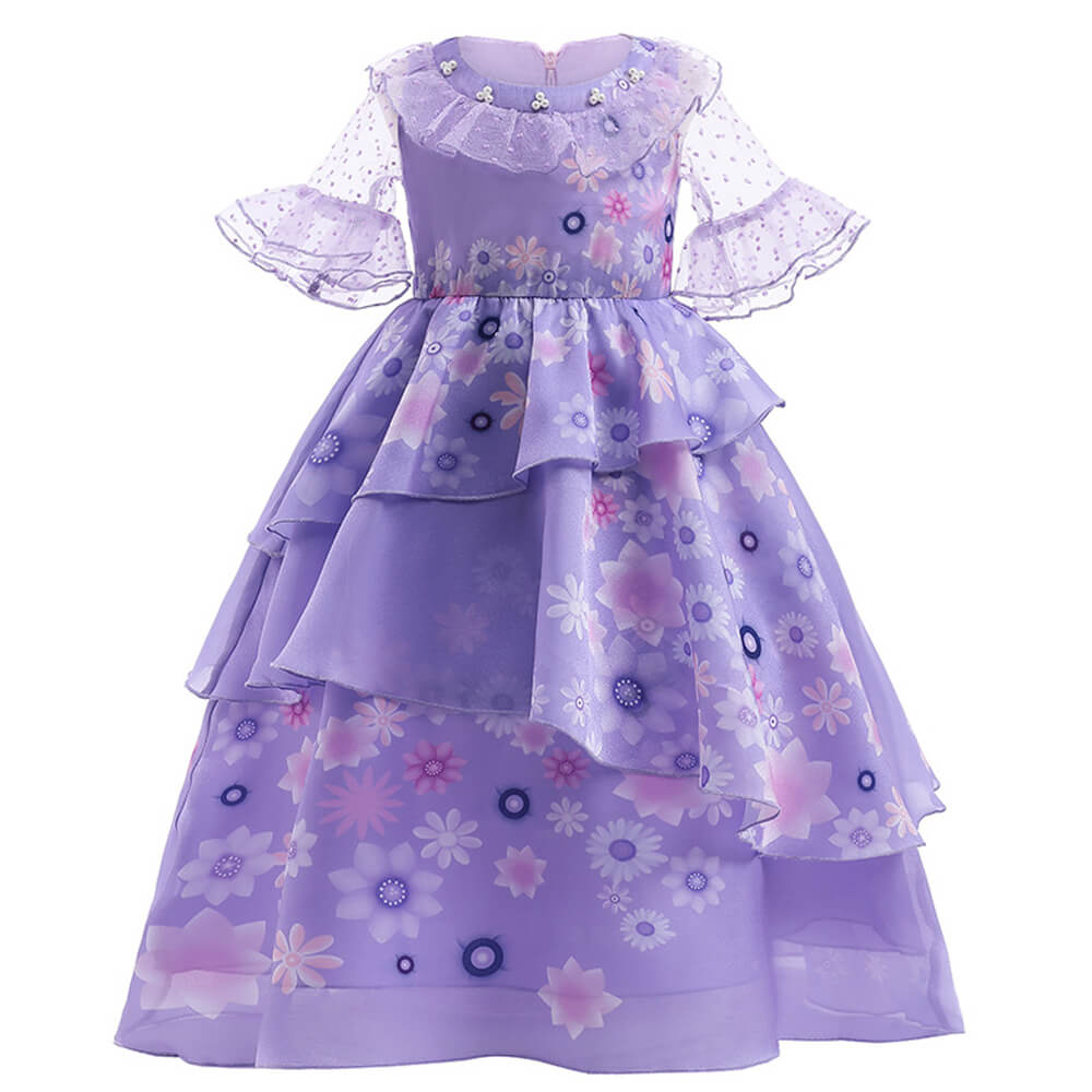 Kids Isabela Dress Chiffon Flower Princess Costume Madrigal Cosplay Outfits