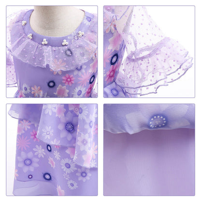 Kids Isabela Dress Chiffon Flower Princess Costume Madrigal Cosplay Outfits