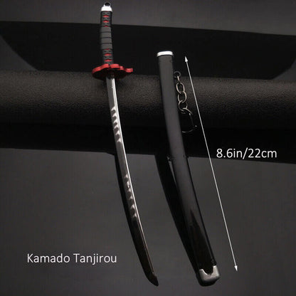 8.6" Anime Sword Tanjiro Zenitsu Cosplay Props With Sheath Keychain