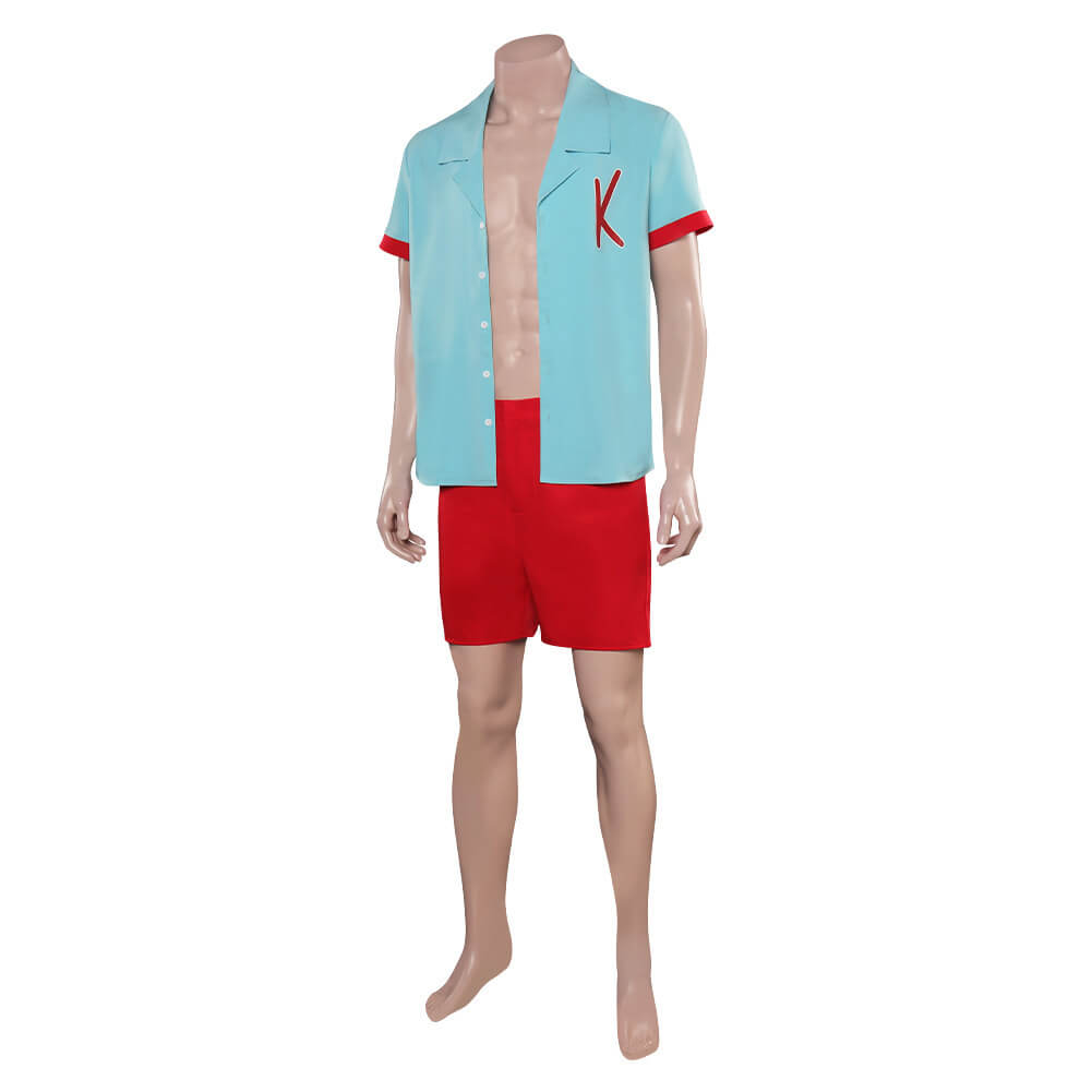 Ken Blue Shirt and Red Shorts Ryan Gosling Costume Men's Beach Vacation Outfit