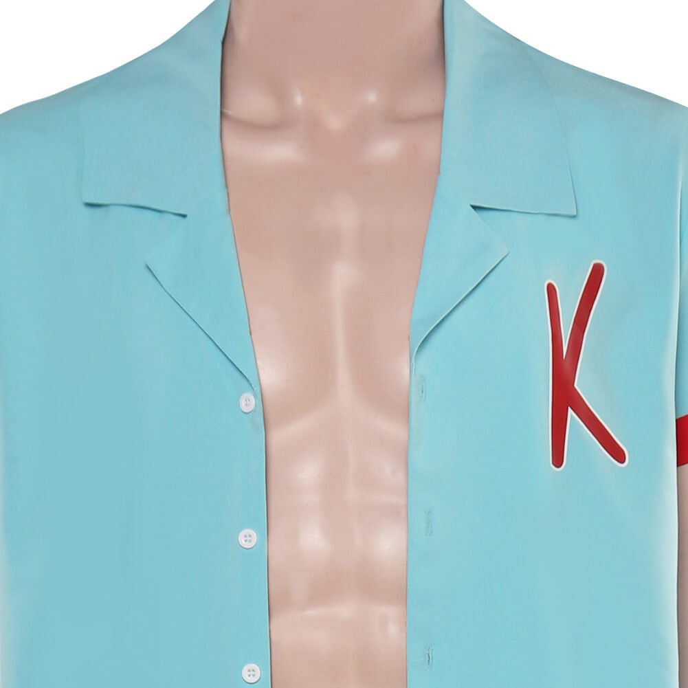 Ken Blue Shirt and Red Shorts Ryan Gosling Costume Men's Beach Vacation Outfit