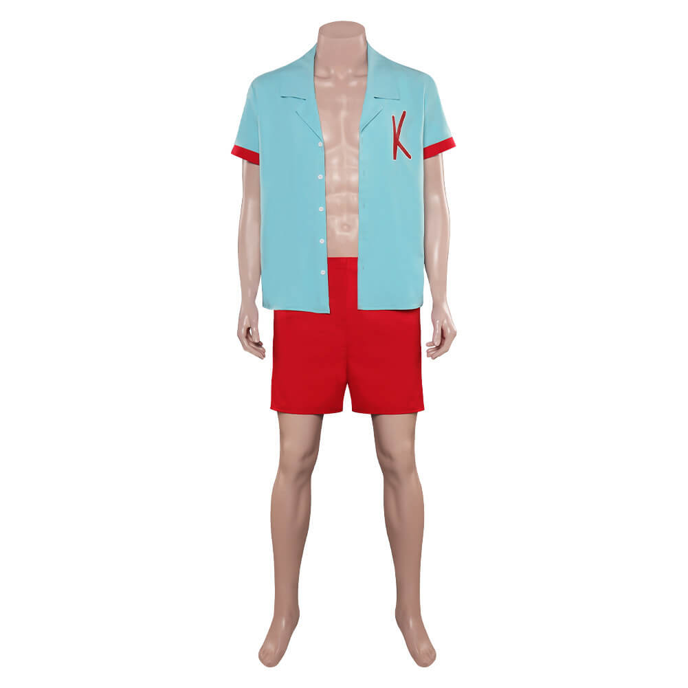 Ken Blue Shirt and Red Shorts Ryan Gosling Costume Men's Beach Vacation Outfit