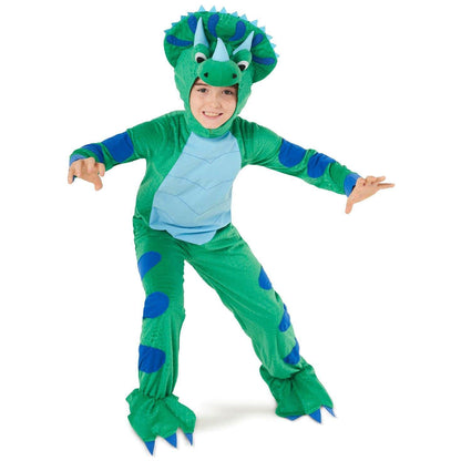 Child Triceratops Costumes Kids Dinosaur Jumpsuit Helmet Suit Halloween Costume for Boys Girls 3-12Y