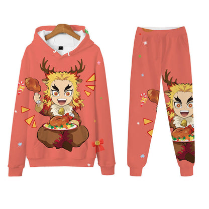 Adult Nezuko Tanjiro Christmas Hoodie and Pants Set Unisex Winter Thick Costume