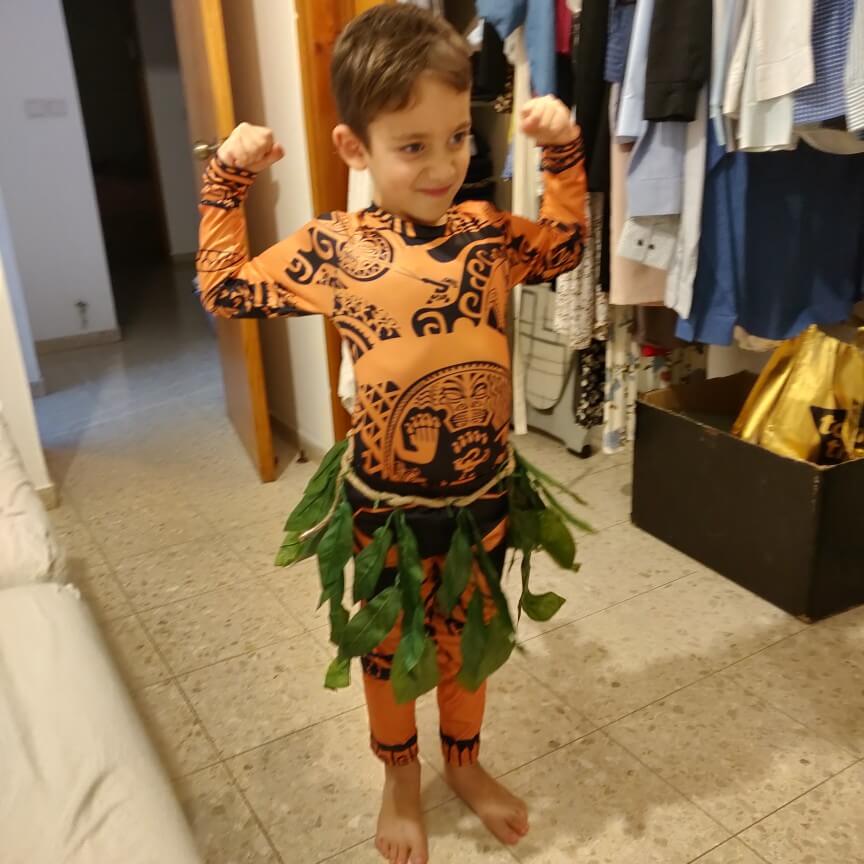 Moana Maui Costume Boys/Man Halloween Cosplay Tattoo Shirt and Pants with Leaves Skirt