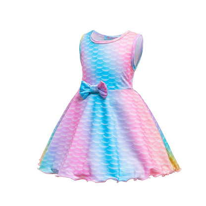 Kids Mermaid Dress Girls Sea Princess Dress Party Rainbow Dress Up Clothes
