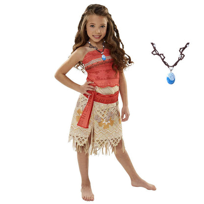 Moana Costume Adult and Kids Polynesian Princess Cosplay Dress with Necklace