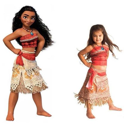 Moana Costume Adult and Kids Polynesian Princess Cosplay Dress with Necklace