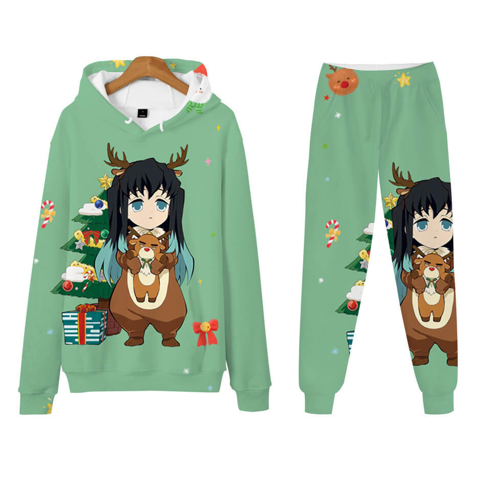 Adult Nezuko Tanjiro Christmas Hoodie and Pants Set Unisex Winter Thick Costume