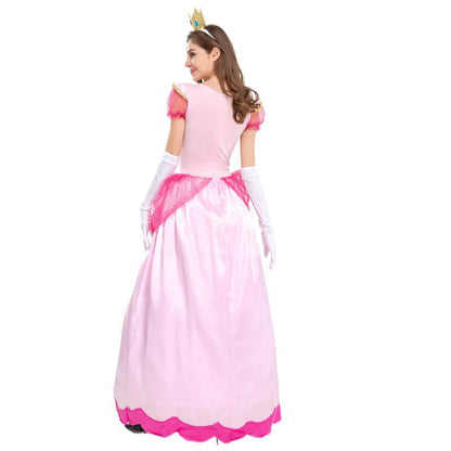 Adults Peach Princess Dress Gloves and Crown Set Pink Ball Gown Party Costume