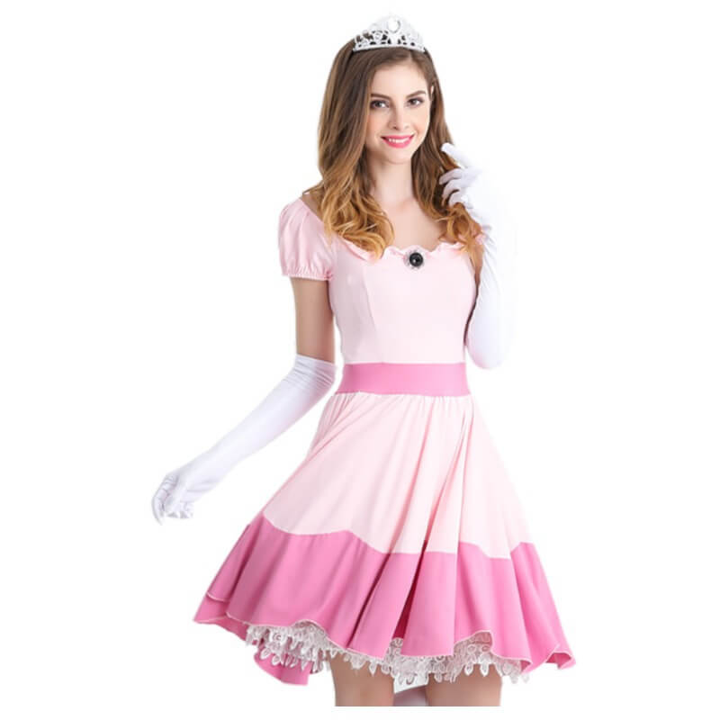 Adults Peach Princess Dress Gloves and Crown Set Pink Ball Gown Party Costume