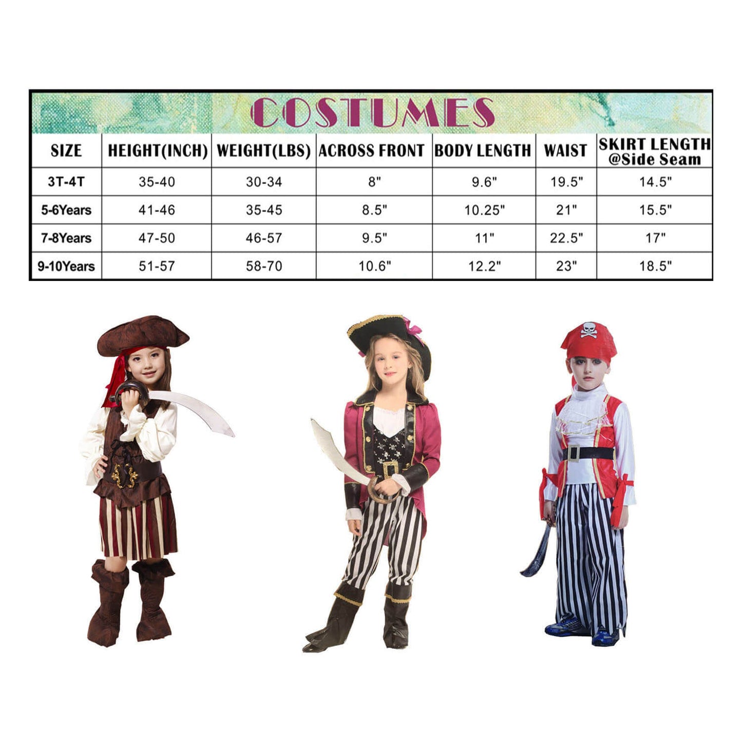 Boys Girls Pirate Costume Accessory Set Halloween Pirate Dress Up Outfit for Kids (3-8 Years)