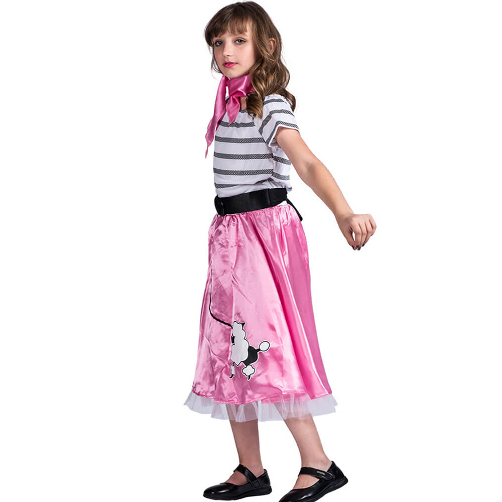 Poodle Skirts for Girls 50s Costumes Kids Sockhop Outfit Poodle Dress for Halloween Carnival