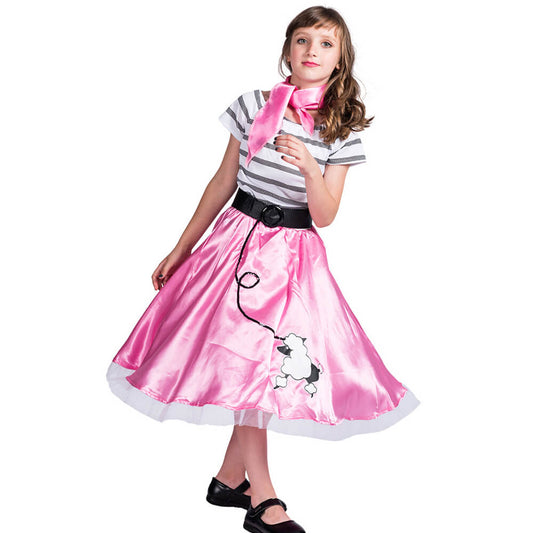 Poodle Skirts for Girls 50s Costumes Kids Sockhop Outfit Poodle Dress for Halloween Carnival