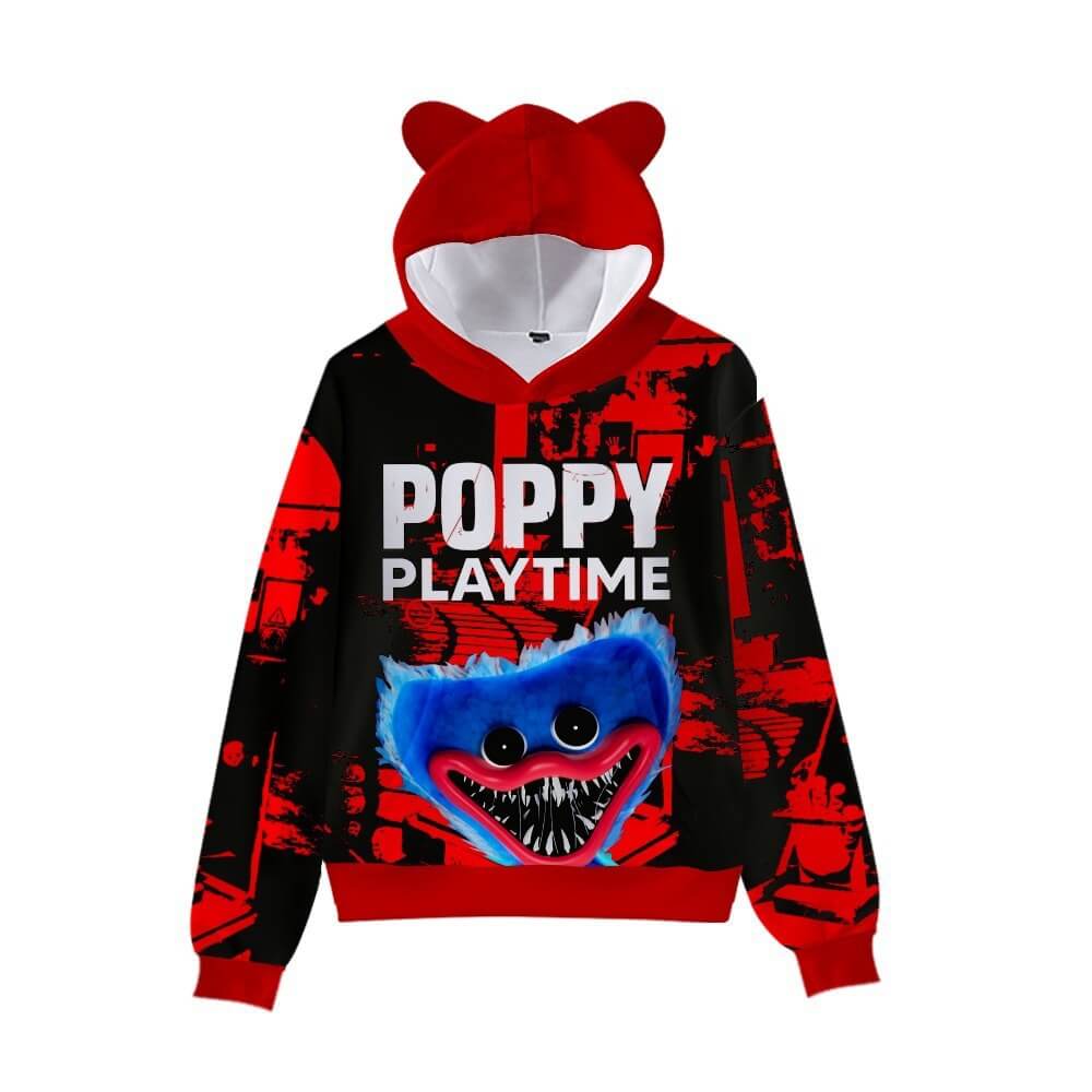 Cute Boys Girls Poppy Playtime Hoodie Kids Funny Huggy Wuggy Sweatshirt with Cat Ear