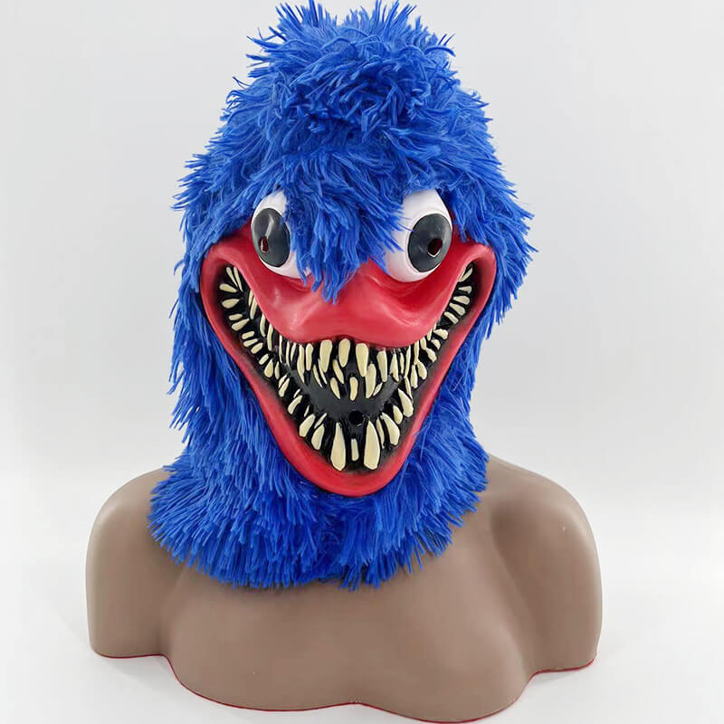 Funny Poppy Playtime Blue Plush Helmet 3D Huggy Wuggy Full Head Mask for Cosplay