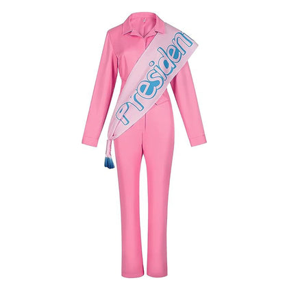 Pink Jumpsuit Kids Adults Movie Costume Button Down Lapel Belted Cosplay Outfit