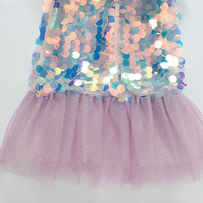 Kids Sequins Mermaid Dress Sea Princess Dress Beach Vacation Mermaid Tail Tutu Dress