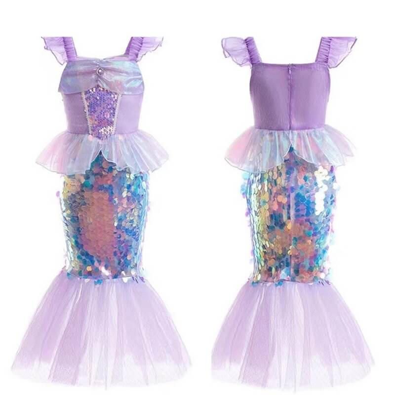 Kids Sequins Mermaid Dress Sea Princess Dress Beach Vacation Mermaid Tail Tutu Dress