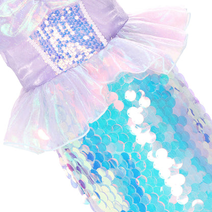 Kids Sequins Mermaid Dress Sea Princess Dress Beach Vacation Mermaid Tail Tutu Dress