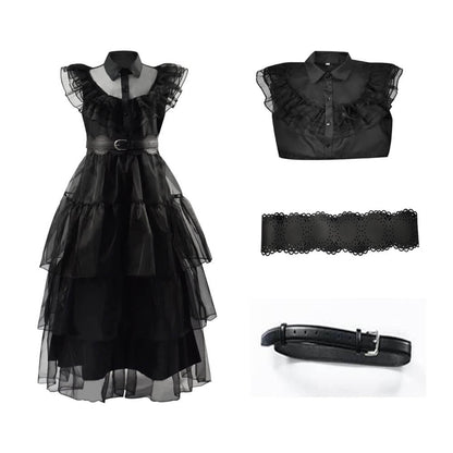 Wednesday Addams Dress Wednesday Costume Black Gothic Tulle Addams Cosplay Party Dress