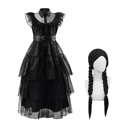 Wednesday Addams Dress Wednesday Costume Black Gothic Tulle Addams Cosplay Party Dress