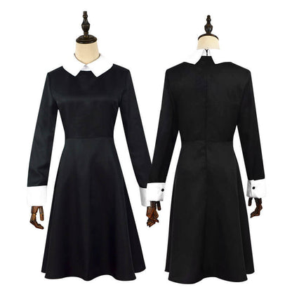 Kids Wednesday Addams Dress Black Wednesday Costume with Peter Pan Collar Girls Halloween Addams Outfits