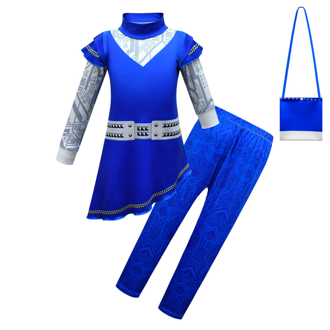 Kids Zombies A-Li Costume Girls Alien Blue Dress Pants Bag 3pcs Sets for Halloween Cosplay