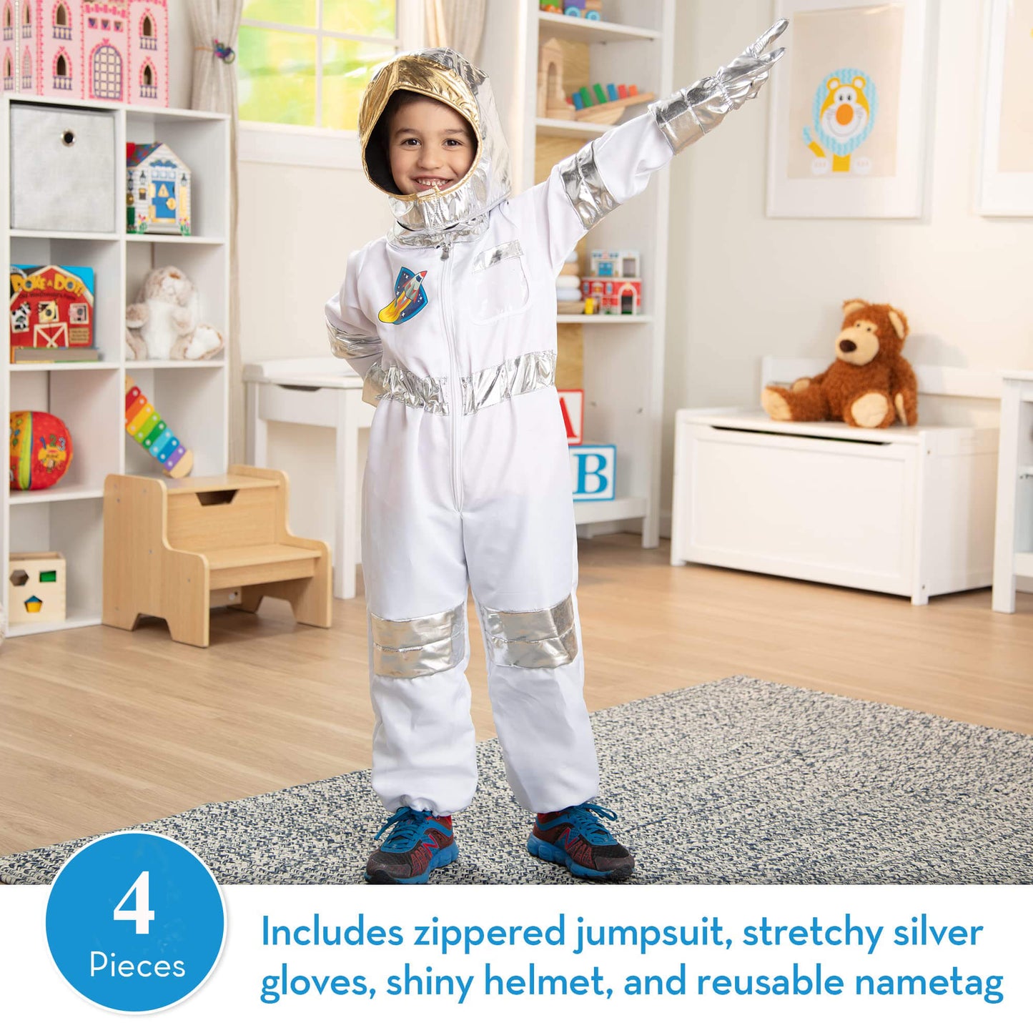 Kids Astronaut Costume Space Suit and Space Helmet 4pcs Set Boys Girls Pretend Astronaut Outfit