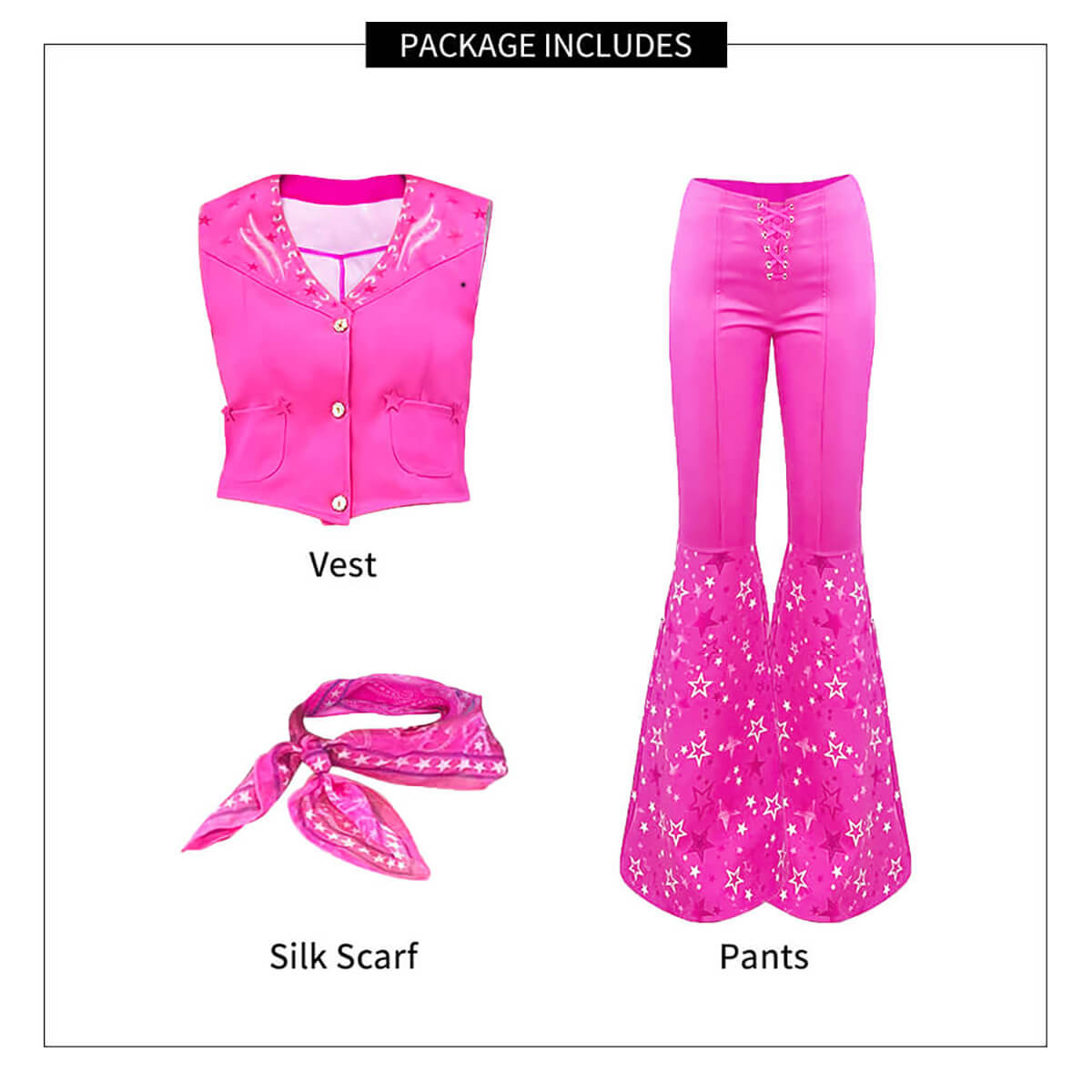 Y2k Sexy Barbara Costume Cowgirl  70s Disco Outfits Hot Pink Flare Pants with Vest Western Halloween Costume