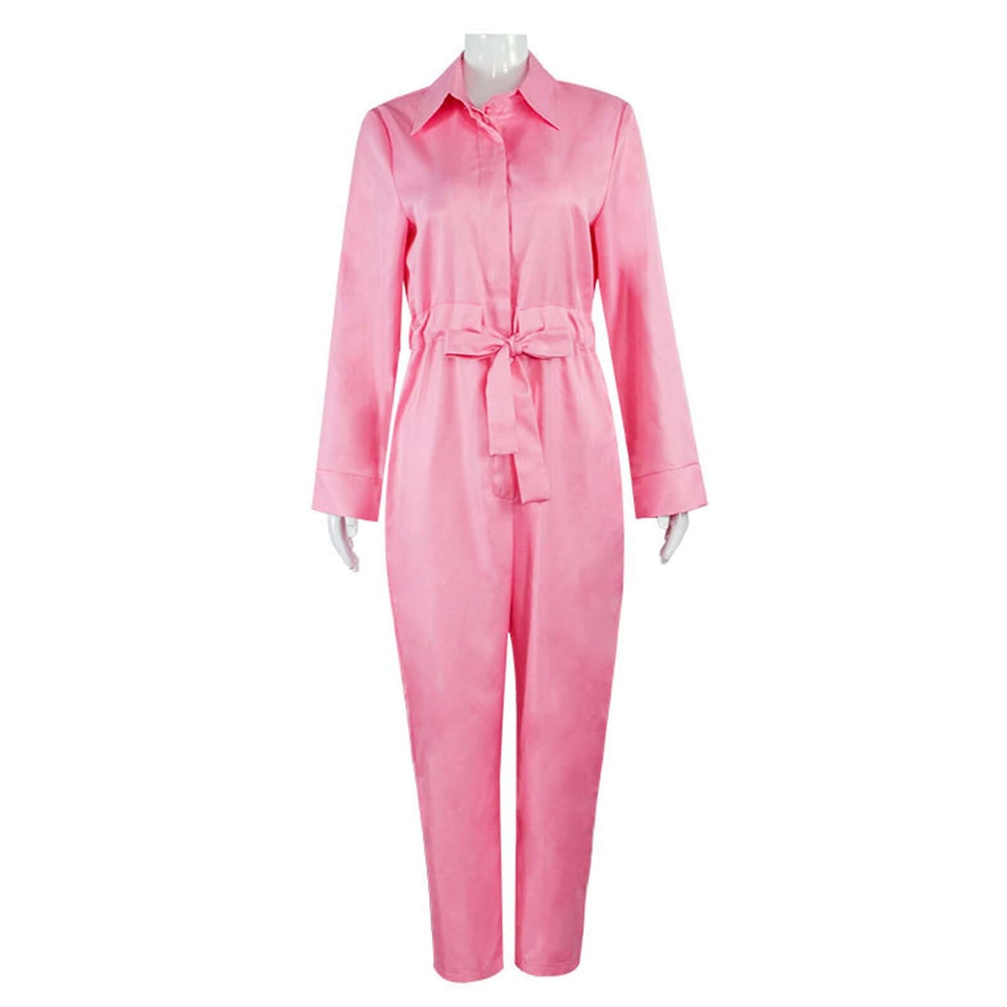 Pink Jumpsuit Kids Adults Movie Costume Button Down Lapel Belted Cosplay Outfit