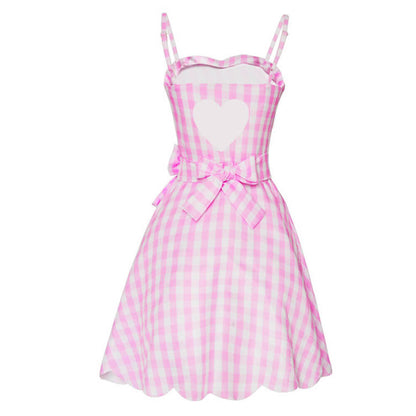 Pink Plaid Dress with Jewelry 2023 Live Action Cosplay Dress Up for Girls and Adults