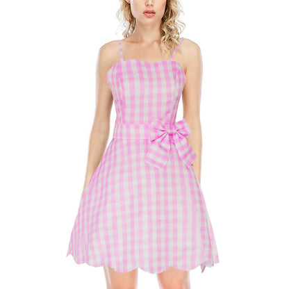 Pink Plaid Dress with Jewelry 2023 Live Action Cosplay Dress Up for Girls and Adults