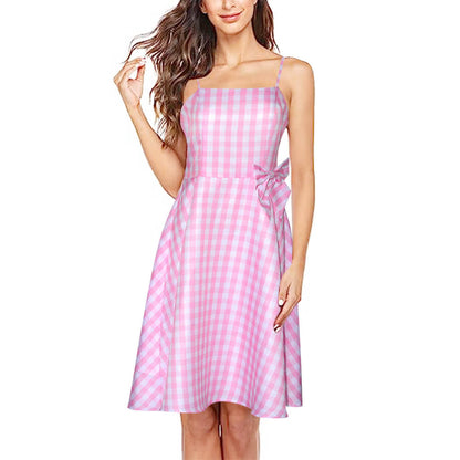 Pink Plaid Dress with Jewelry 2023 Live Action Cosplay Dress Up for Girls and Adults