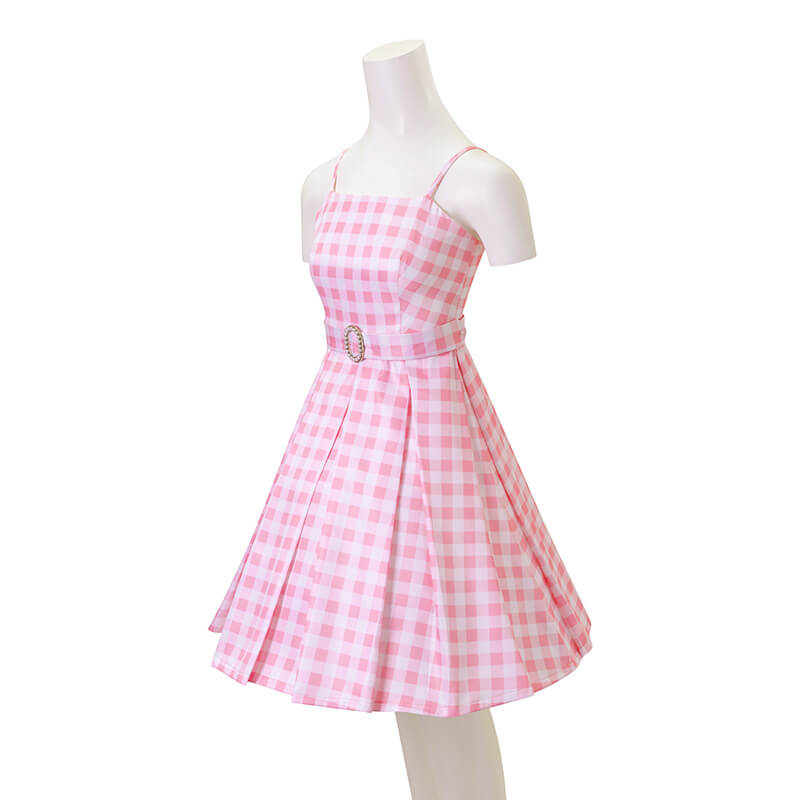 Pink Dress Beach Vacation Plaid Clothing with Necklace and Earrings for Kids Adults