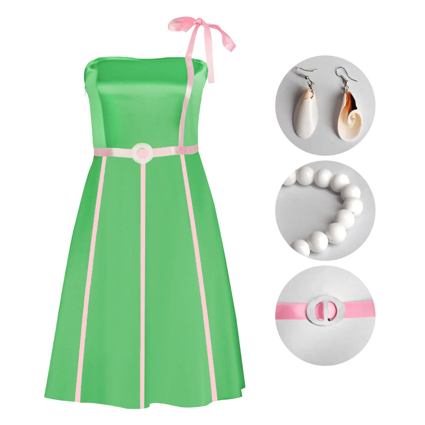 Women Barbiecore Costume Nobel Prize Physicist Green Dress with Accessories Full Set