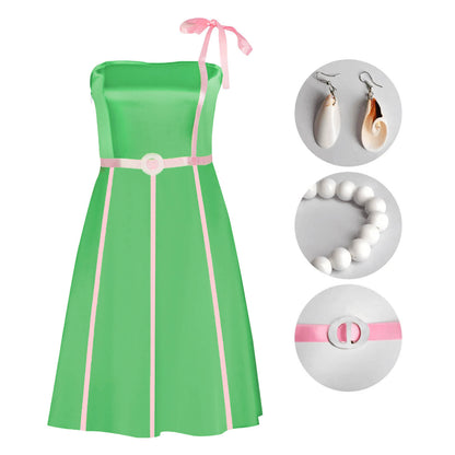 Women Barbiecore Costume Nobel Prize Physicist Green Dress with Accessories Full Set