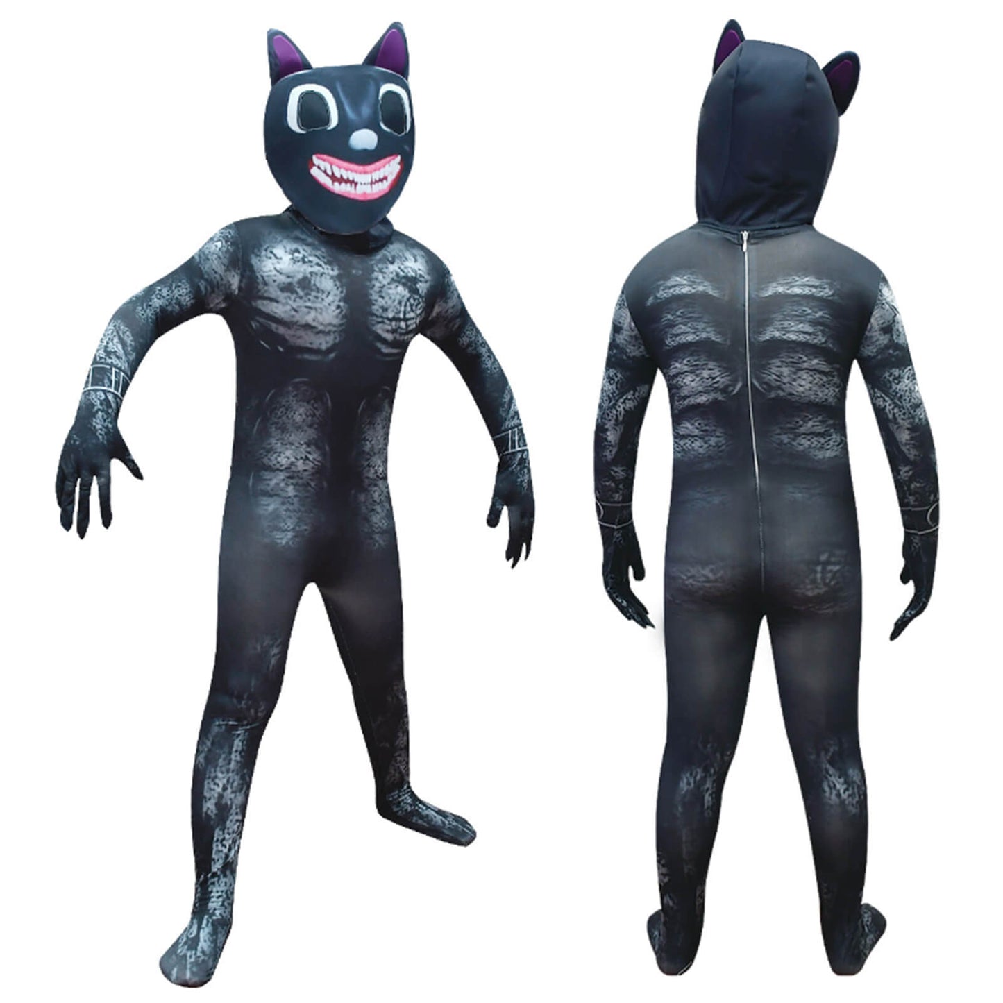 Kids Black Cat Costume Hallowen Cosplay Jumpsuit Mask Full Set for Boys Girls