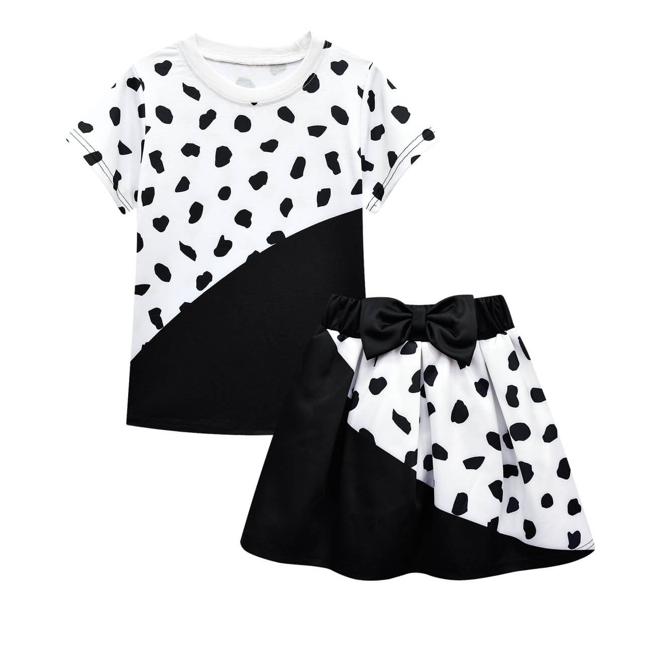 Girls Cruella Costume Kids Deville T-shirt Skirt 2pcs Set Summer Outfit Age 2-12Y