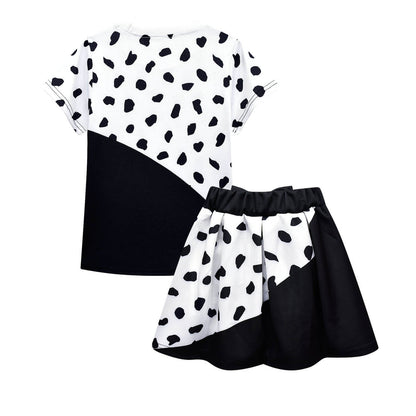 Girls Cruella Costume Kids Deville T-shirt Skirt 2pcs Set Summer Outfit Age 2-12Y