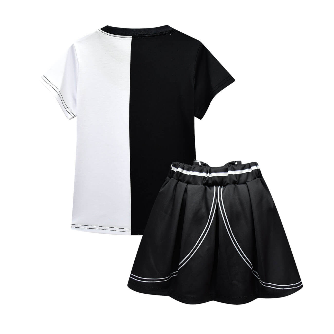 Toddler Girls Cruella Costume Tees Skirt Bag 3pcs Suit Black White Color Matching T-shirt and Dress