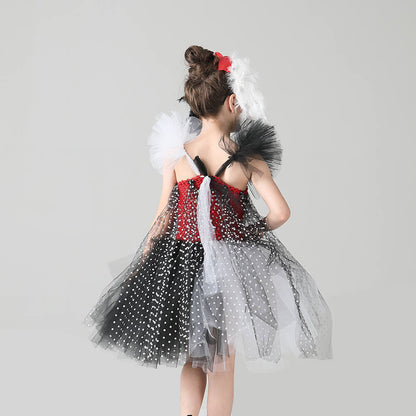 Kids Spots Tutu Dress with Headband for Girls Halloween Cosplay