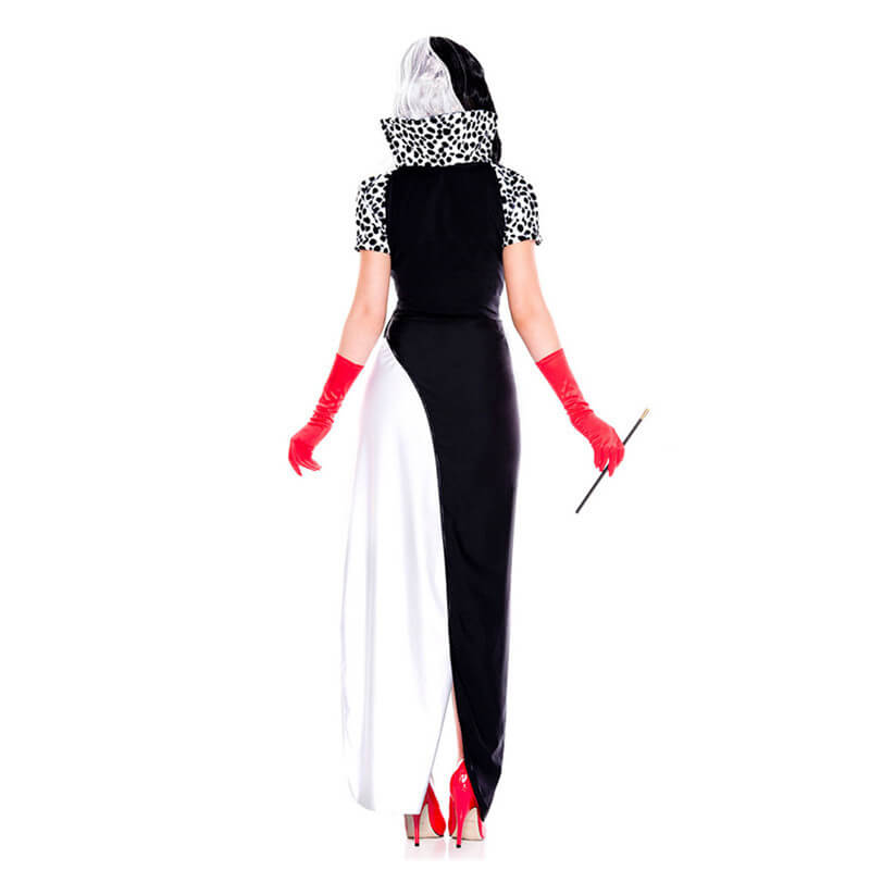 Women Cosplay Costume High Split Sexy Maxi Dresses and Red Gloves 2pcs Suit for Halloween Cosplay
