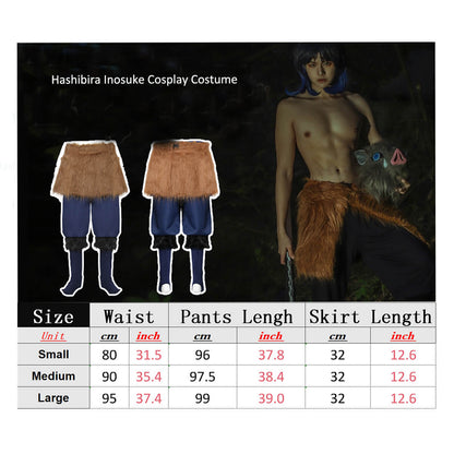 Hashibira Inosuke Cosplay Costume Apron Pants with Plush Skirt