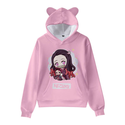 Kids Cat Ear Hoodies Anime 3D printing Tanjiro Nezuko Giyu Cosplay Shirts