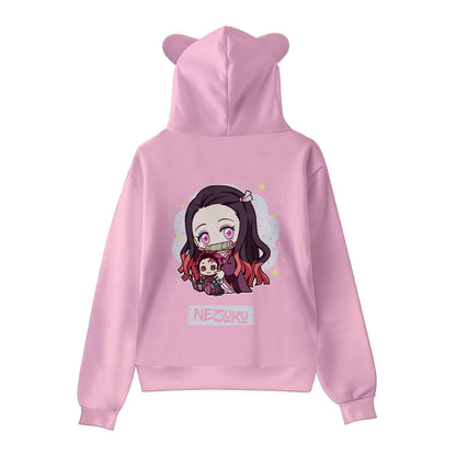 Kids Cat Ear Hoodies Anime 3D printing Tanjiro Nezuko Giyu Cosplay Shirts