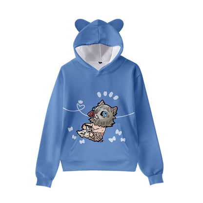 Kids Cat Ear Hoodies Anime 3D printing Tanjiro Nezuko Giyu Cosplay Shirts