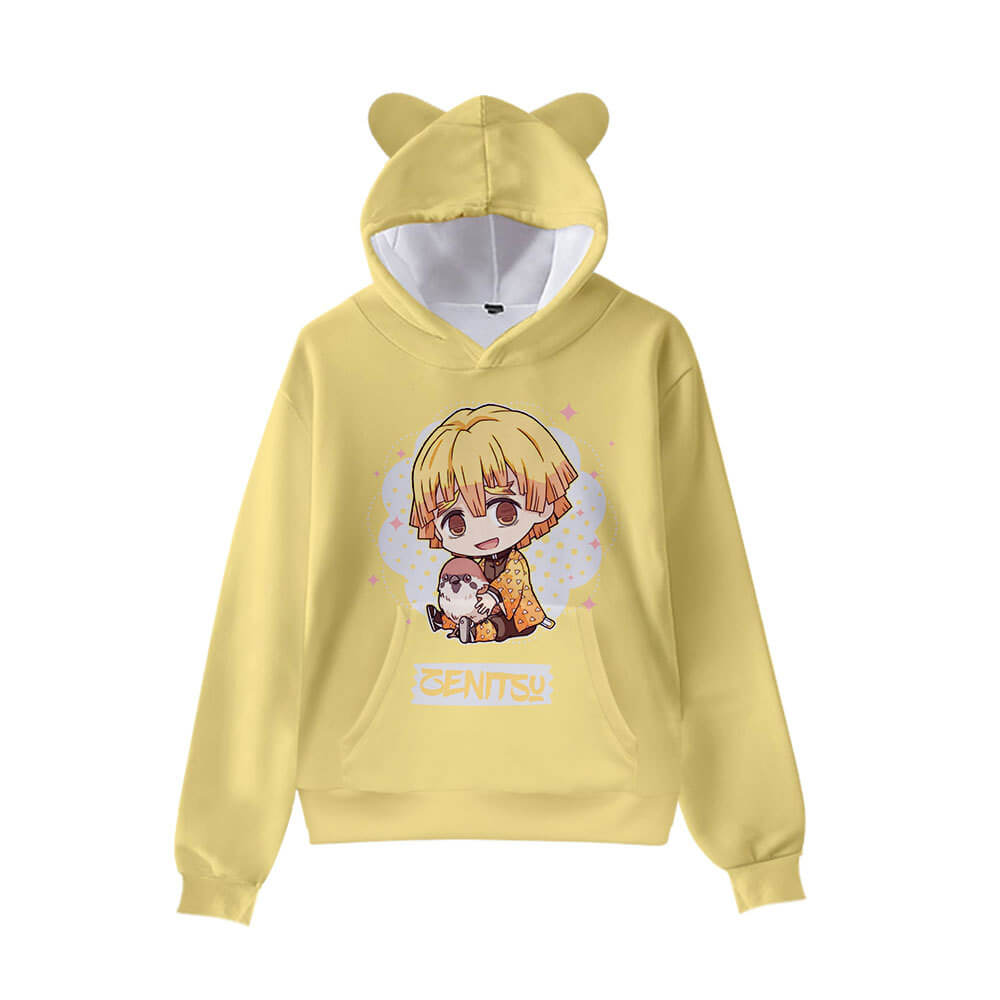 Kids Cat Ear Hoodies Anime 3D printing Tanjiro Nezuko Giyu Cosplay Shirts